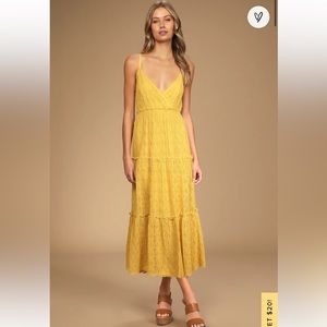 Lulus Summer Travels Yellow Lace Tiered Maxi Dress